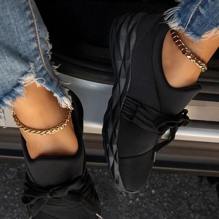 Sapatos Femininos Com Atacadores E Deslizantes Redondos Finos Casuais