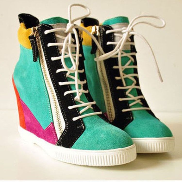 Tênis Feminino Casual De Corte Alto Com Zíper Superior