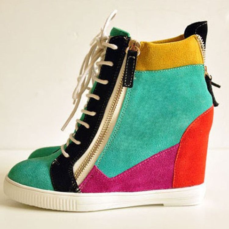 Tênis Feminino Casual De Corte Alto Com Zíper Superior