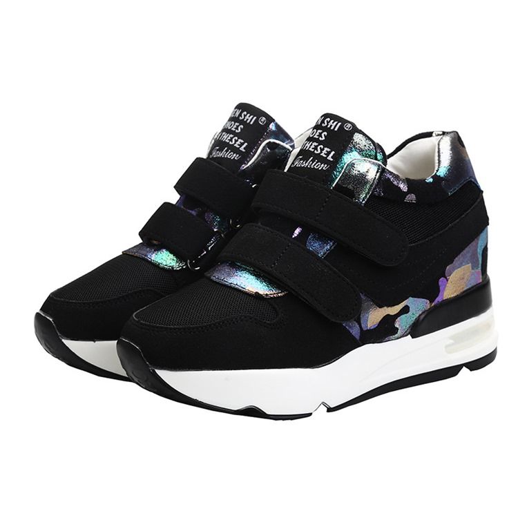 Tênis Feminino De Velcro Com Plataforma De Camuflagem Patchwork