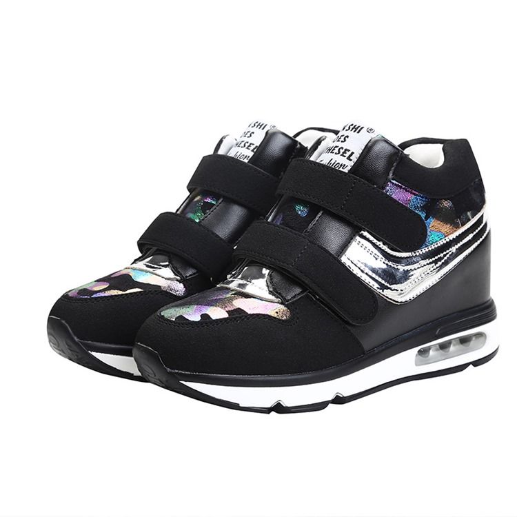Tênis Feminino De Velcro Com Plataforma De Camuflagem Patchwork