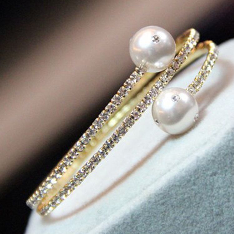 Pulseira Incrustada De Pérolas De Strass Completa