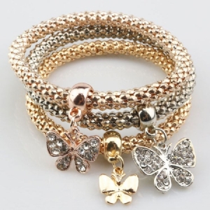 Pulseira Pingente Borboleta De Três Camadas