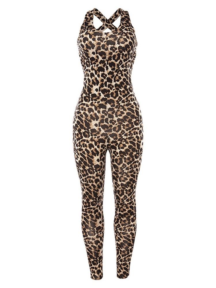 Calça Lápis De Cintura Alta Feminina Leopard Sports Jumpsuit