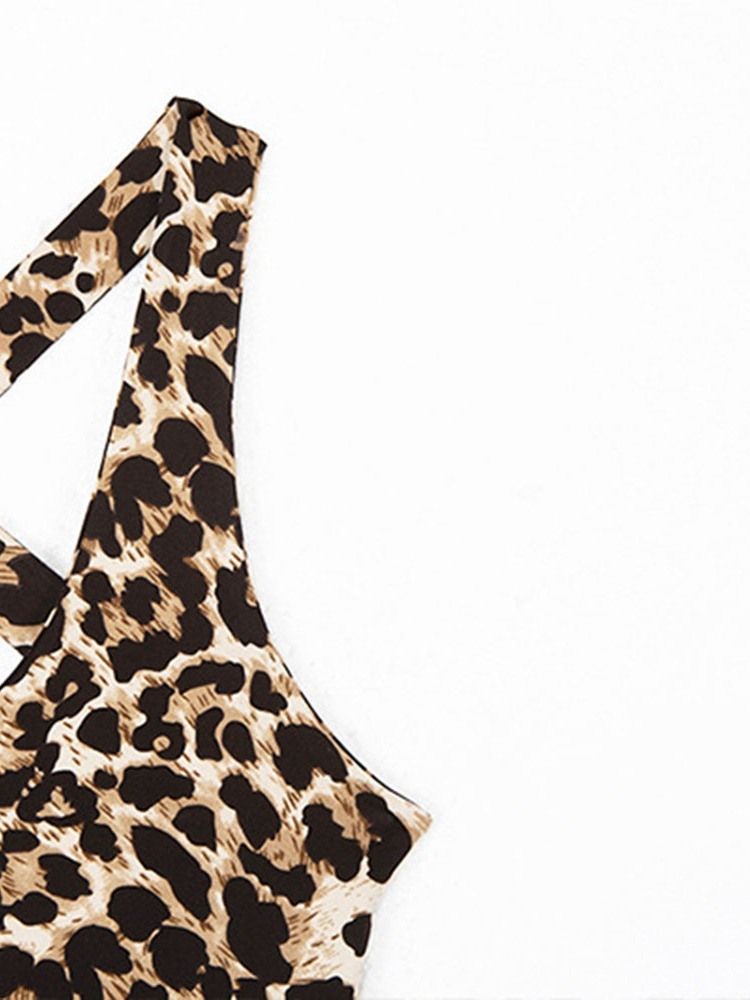 Calça Lápis De Cintura Alta Feminina Leopard Sports Jumpsuit