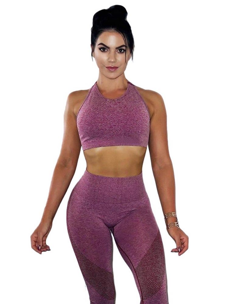Conjunto De Esporte Feminino Patchwork Sólido Respirável De Comprimento Total