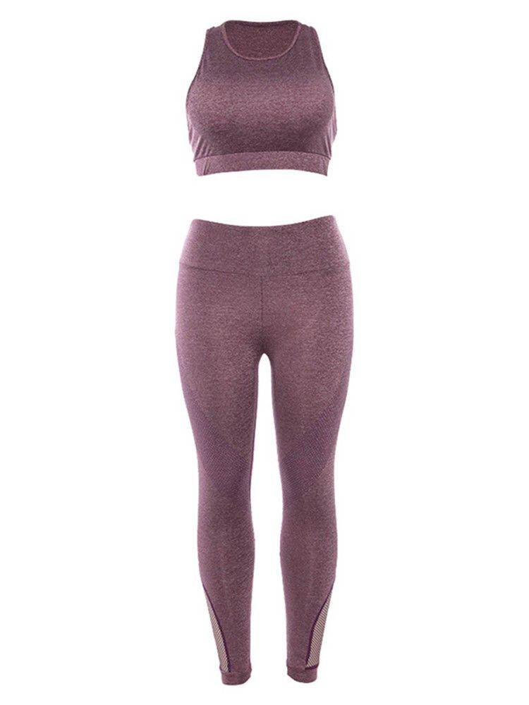Conjunto De Esporte Feminino Patchwork Sólido Respirável De Comprimento Total