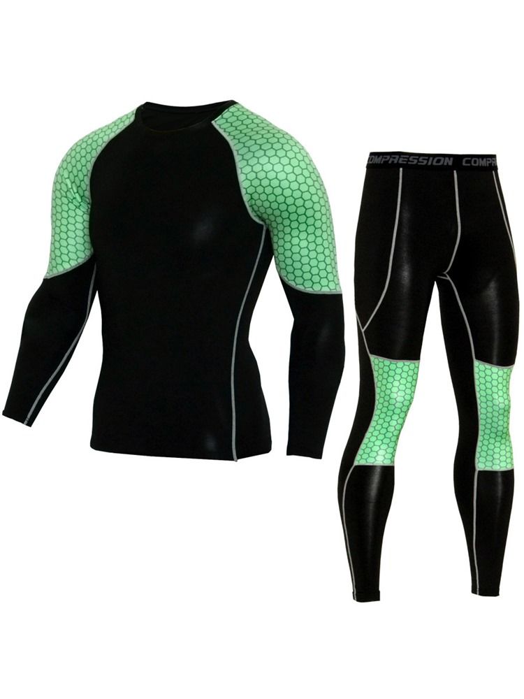 Conjunto Esporte Masculino Anti-suor Mistura Patchwork Manga Longa