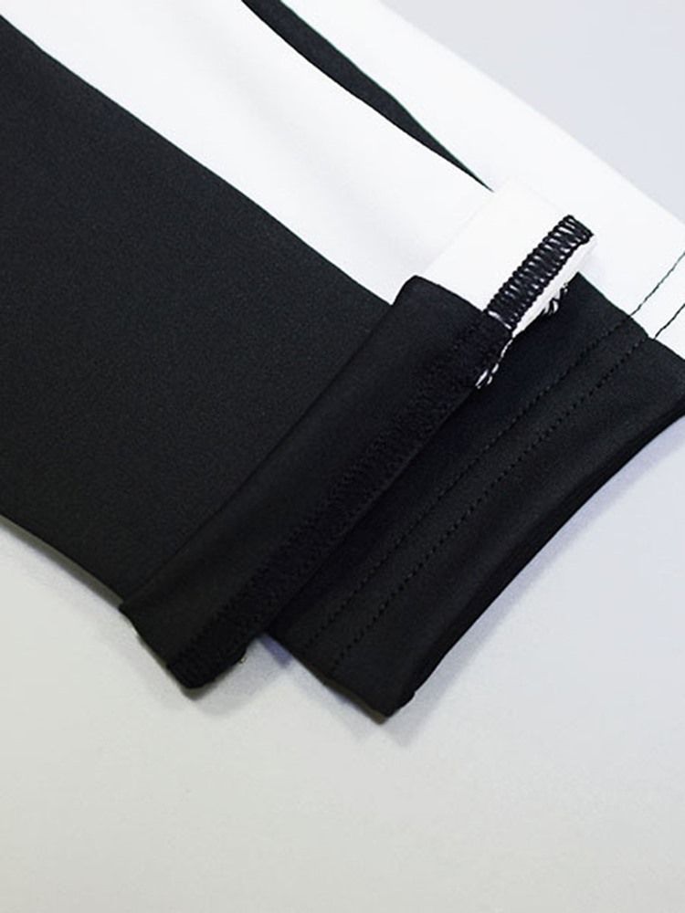 Conjunto De Esportes Feminino Em Patchwork Com Zíper De Manga Curta Para Ginástica