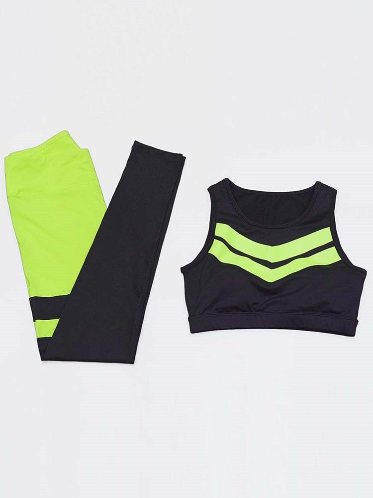 Conjunto De Esportes Feminino Patchwork Color Block Anti-sweat Yoga Sem Mangas