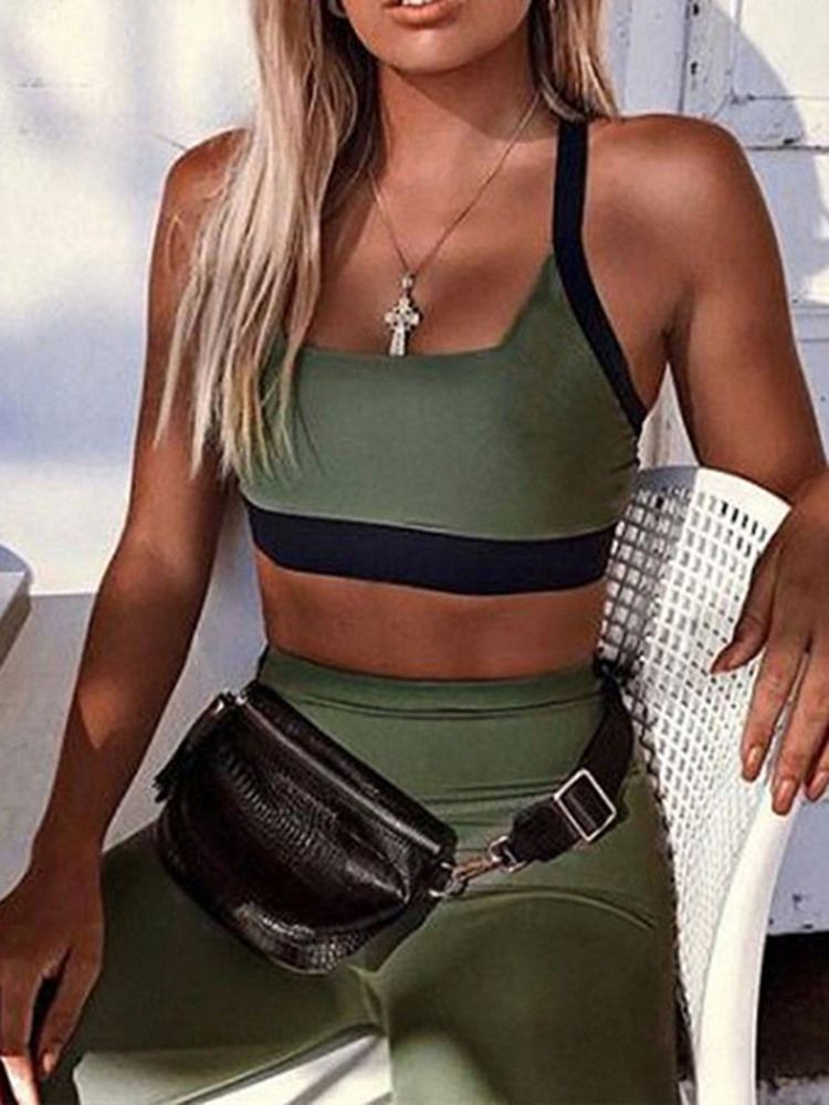 Conjunto De Esportes Feminino Sem Mangas Com Bloco De Cores Feminino
