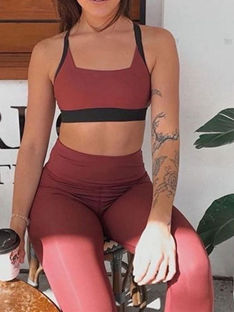 Conjunto De Esportes Feminino Sem Mangas Com Bloco De Cores Feminino