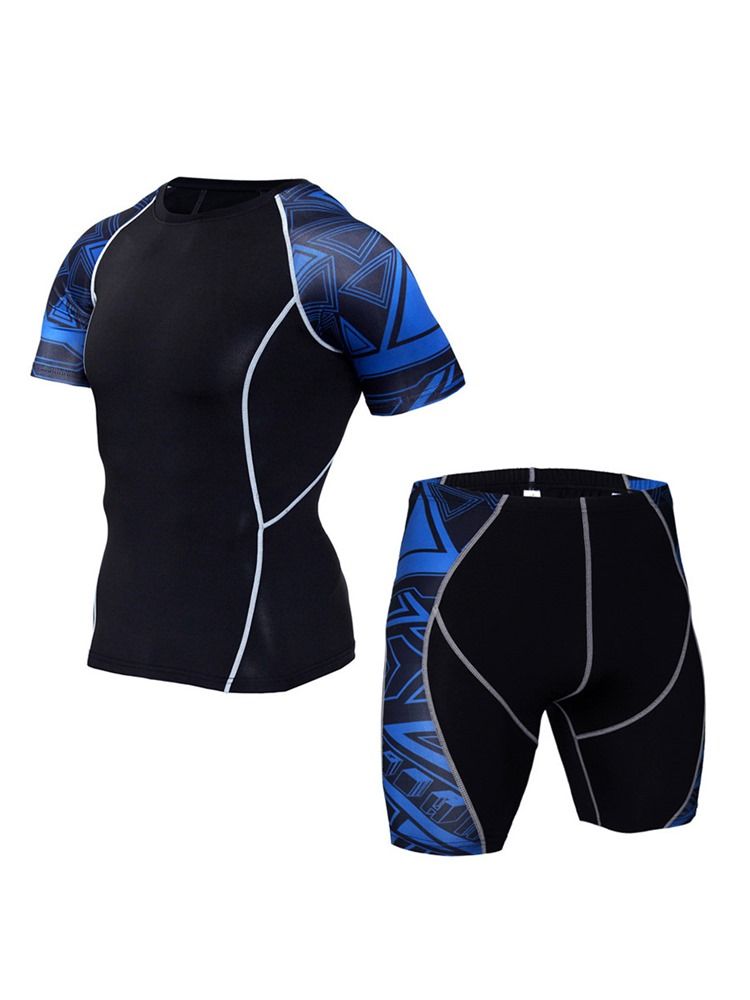 Conjunto Esportivo Masculino Respirável Estampa Pulôver Manga Curta