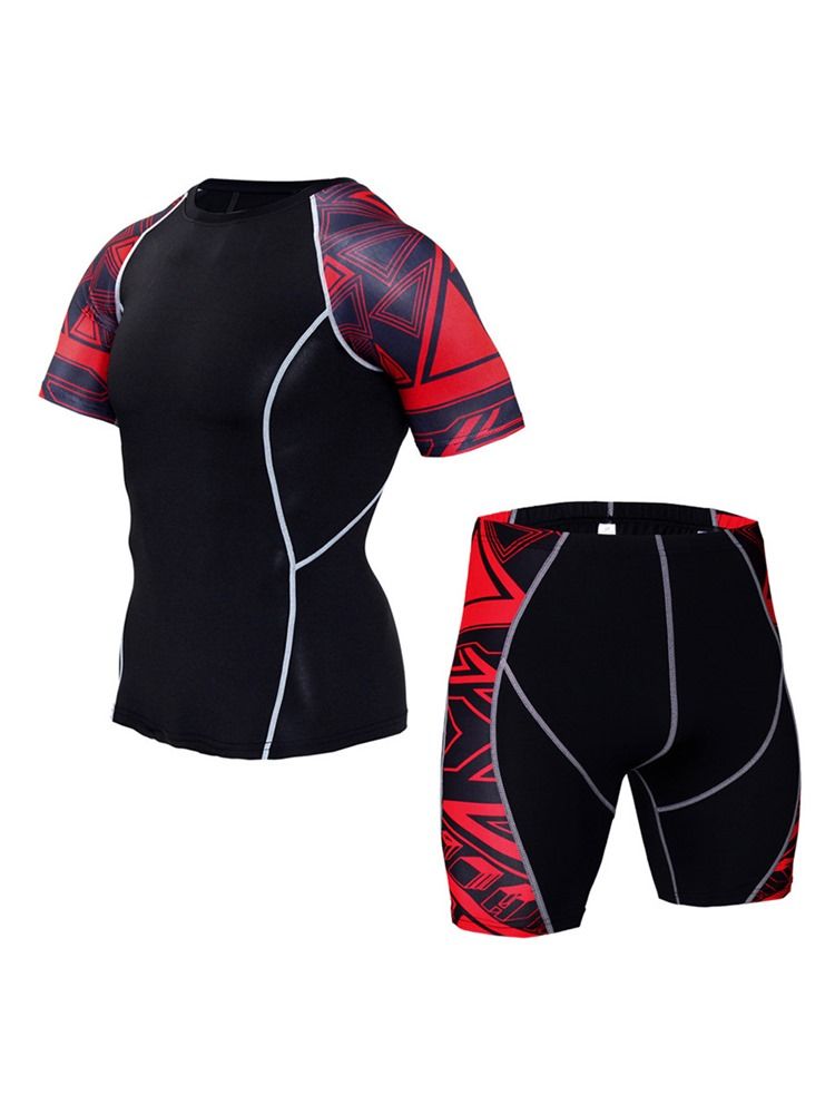 Conjunto Esportivo Masculino Respirável Estampa Pulôver Manga Curta