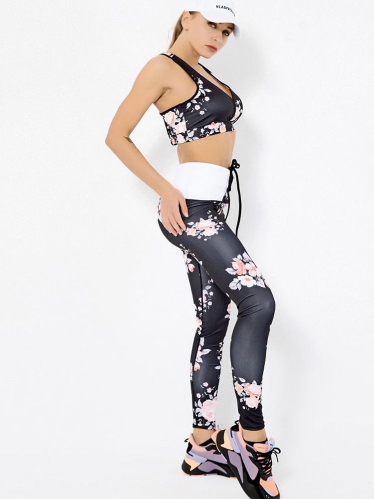 Conjunto De Roupas Esportivas Femininas De Secagem Rápida Sem Mangas Com Estampa Floral