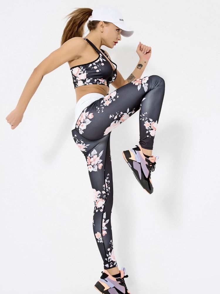 Conjunto De Roupas Esportivas Femininas De Secagem Rápida Sem Mangas Com Estampa Floral