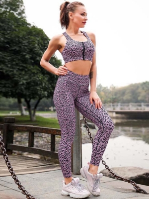 Conjunto De Treino De Corrida Com Zíper E Estampa De Leopardo De Secagem Rápida Feminina