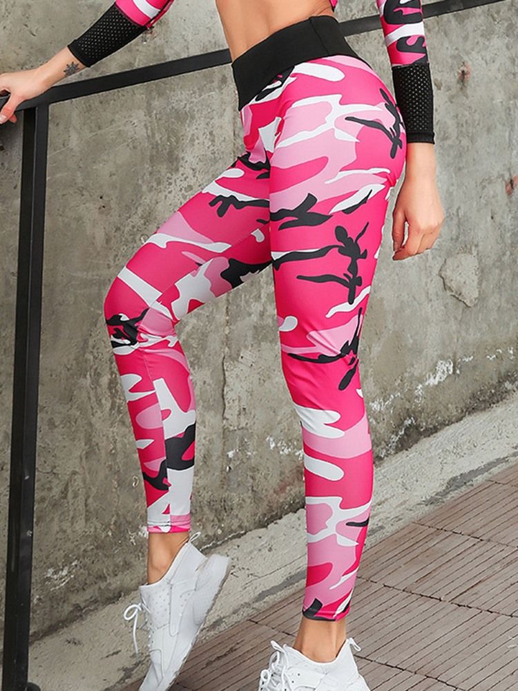 Conjunto De Treino Feminino Respirável Com Estampa De Camuflagem