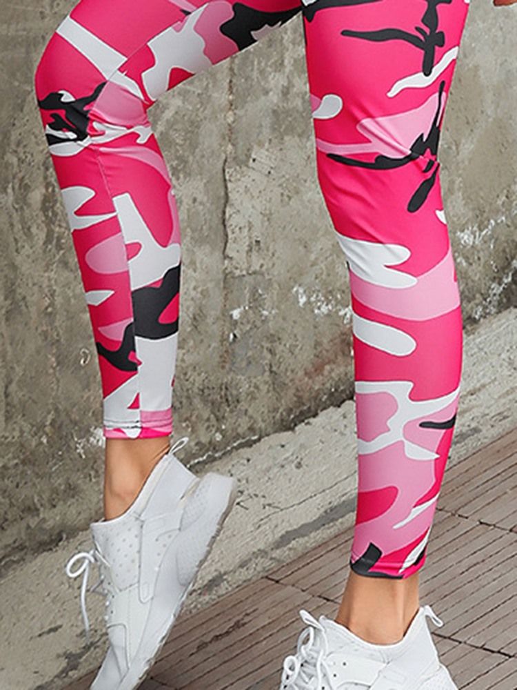 Conjunto De Treino Feminino Respirável Com Estampa De Camuflagem