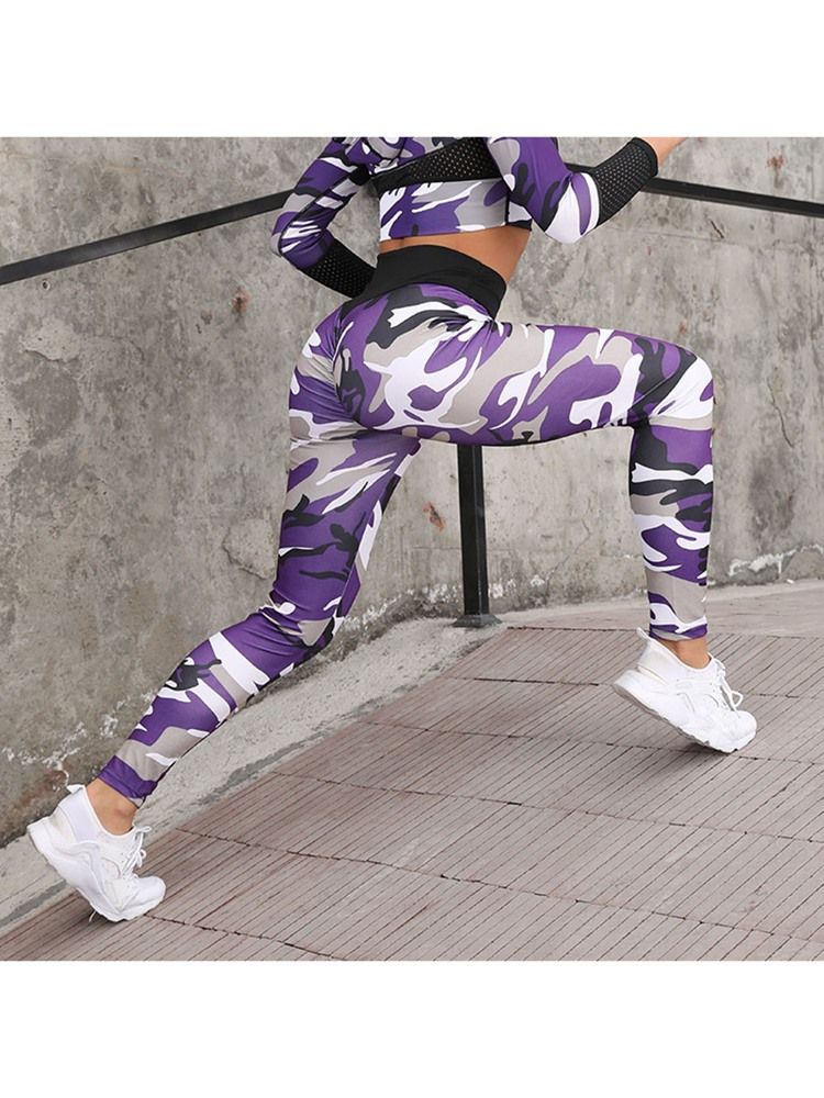Conjunto De Treino Feminino Respirável Com Estampa De Camuflagem