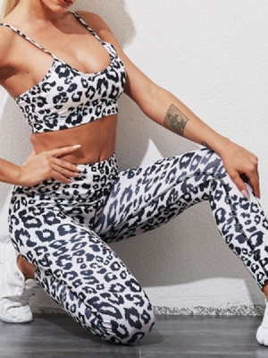 Conjuntos De Roupas De Corrida Femininas Com Estampa De Poliéster Anti-suor E Leopardo