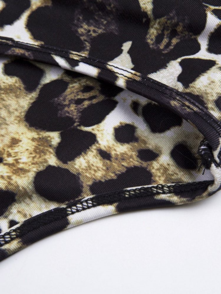 Conjuntos De Roupas Femininas De Comprimento Total Sem Mangas Com Estampa De Poliéster Leopardo