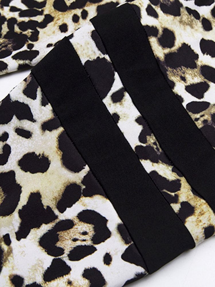 Conjuntos De Roupas Femininas De Comprimento Total Sem Mangas Com Estampa De Poliéster Leopardo