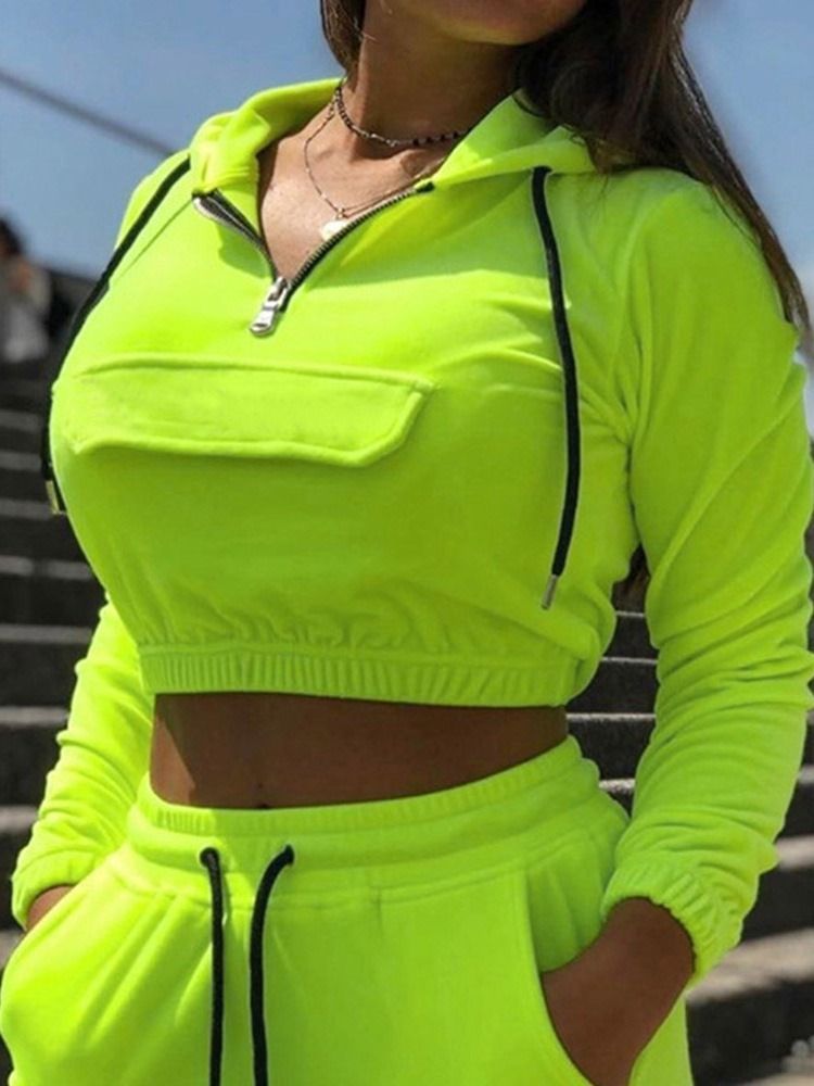 Conjuntos De Roupas De Manga Comprida Com Zíper Para Mulheres Com Cores Fluorescentes