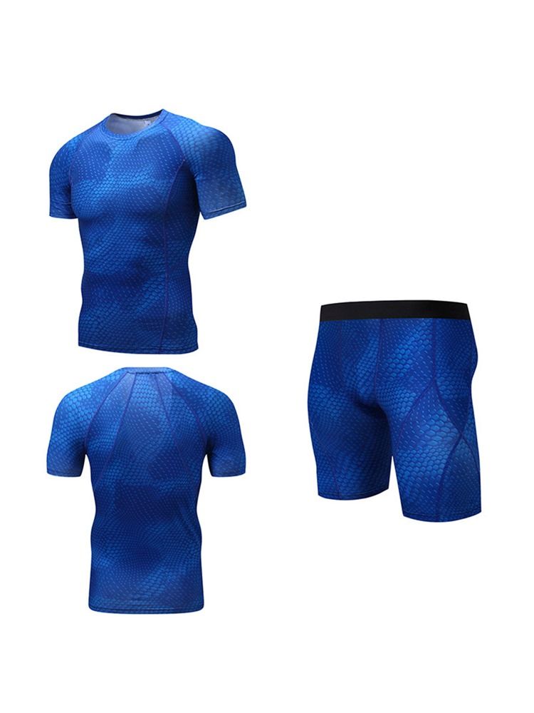 Homens Imprimir Bloco De Cores Conjunto De Esportes De Pulôver De Manga Curta