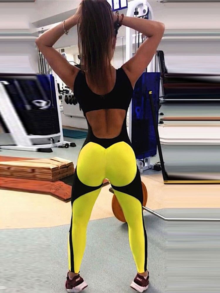 Leggings Esportivos De Ginástica Sem Mangas Com Bloco De Cores Feminino Na Altura Do Tornozelo