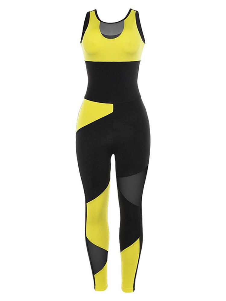 Leggings Esportivos De Ginástica Sem Mangas Com Bloco De Cores Feminino Na Altura Do Tornozelo