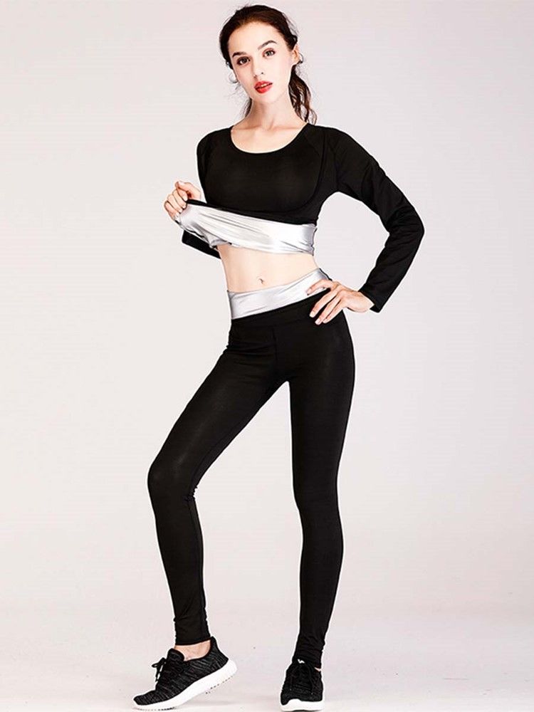 Mulheres Color Block Anti-sweat Pullover Conjuntos De Esportes De Ginástica De Manga Longa