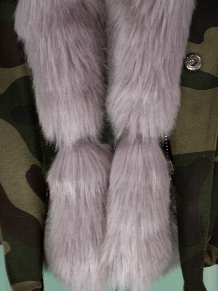 Casaco Feminino Com Camuflagem De Pele Grossa E Capuz De Comprimento Médio