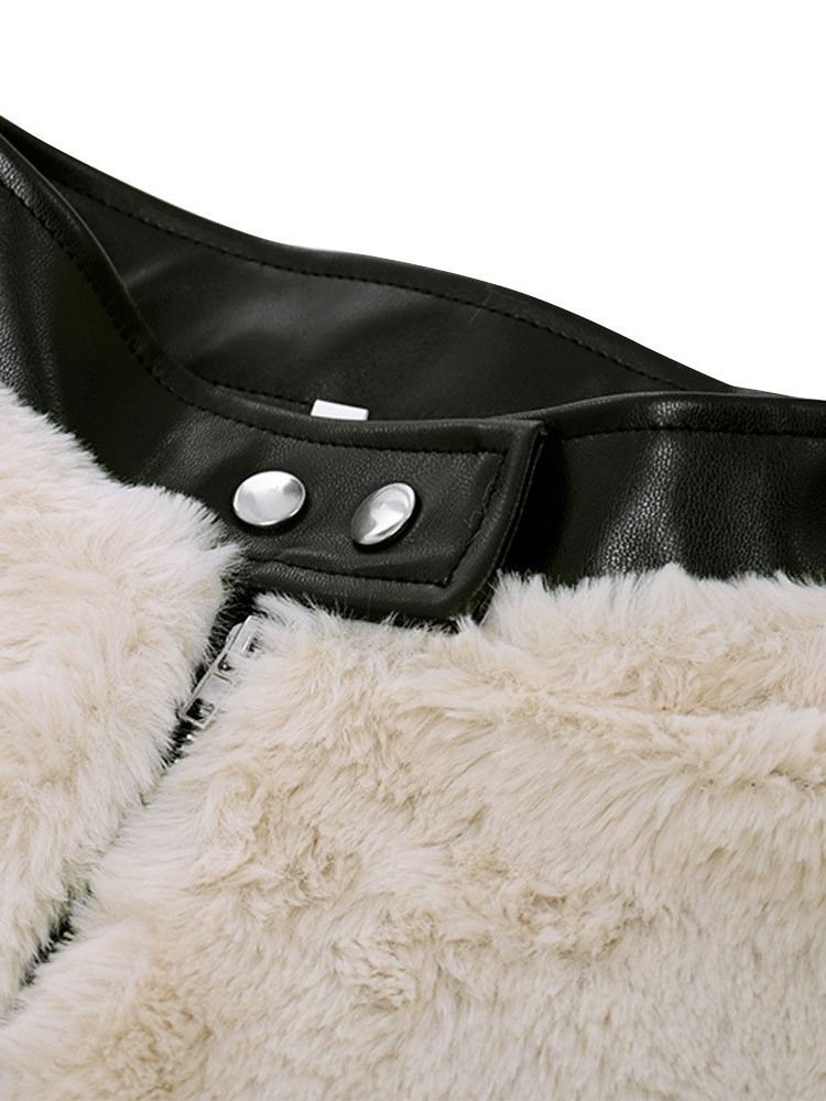 Casaco Feminino De Cor Normal Com Zíper De Comprimento Médio E Pele Falsa De Inverno