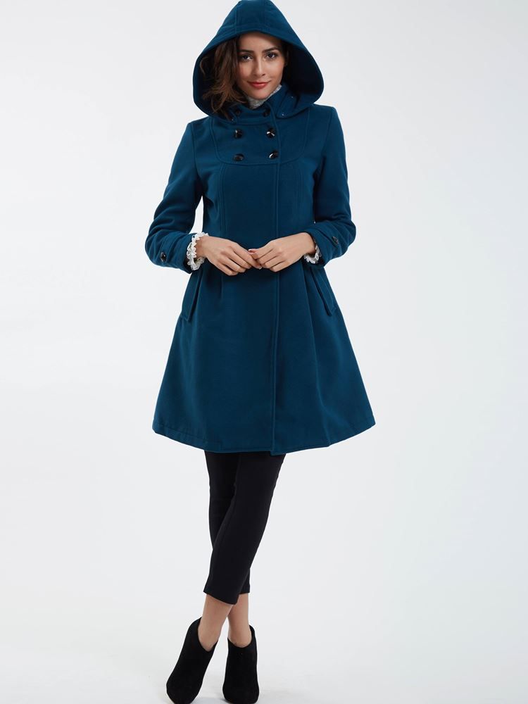 Casaco Feminino Elegante Com Capuz De Peito Duplo