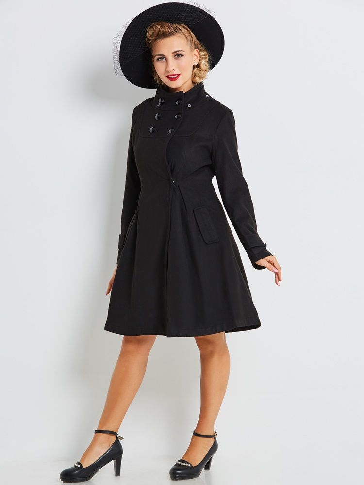 Casaco Feminino Elegante Com Capuz De Peito Duplo