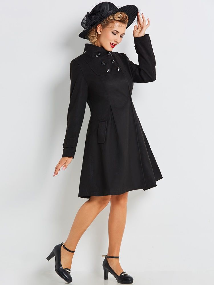 Casaco Feminino Elegante Com Capuz De Peito Duplo