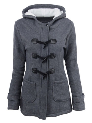 Casaco Feminino Fino De Chifre Com Botão Regular De Inverno De Comprimento Médio