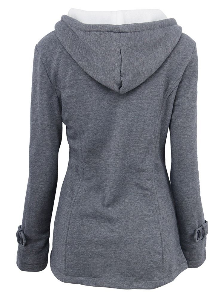 Casaco Feminino Fino De Chifre Com Botão Regular De Inverno De Comprimento Médio