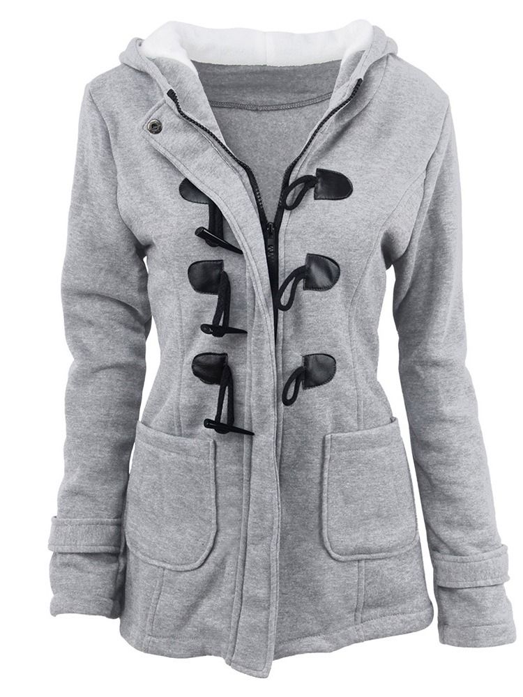 Casaco Feminino Fino De Chifre Com Botão Regular De Inverno De Comprimento Médio