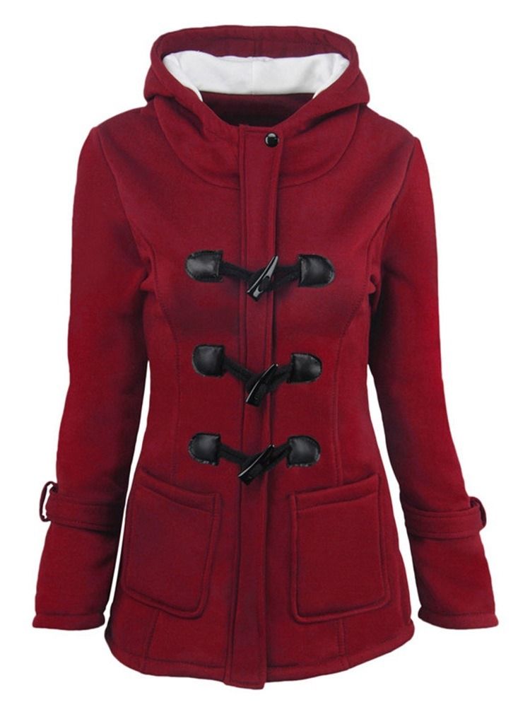 Casaco Feminino Fino De Chifre Com Botão Regular De Inverno De Comprimento Médio