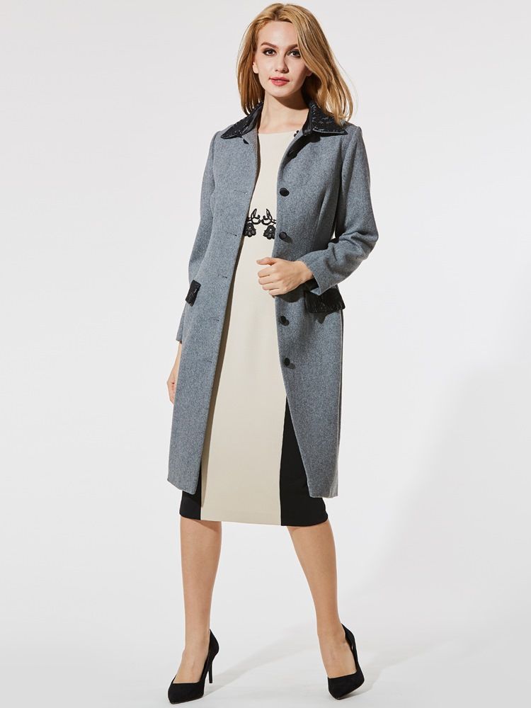 Casaco Feminino Fino De Lapela Com Bolso De Renda