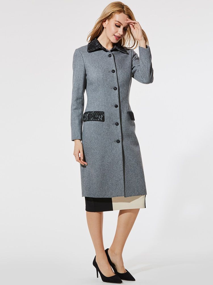 Casaco Feminino Fino De Lapela Com Bolso De Renda