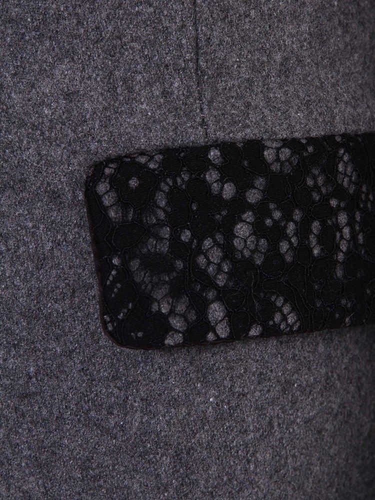 Casaco Feminino Fino De Lapela Com Bolso De Renda