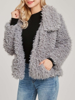 Casaco Feminino De Lapela Solto Liso De Mangas Compridas Teddy