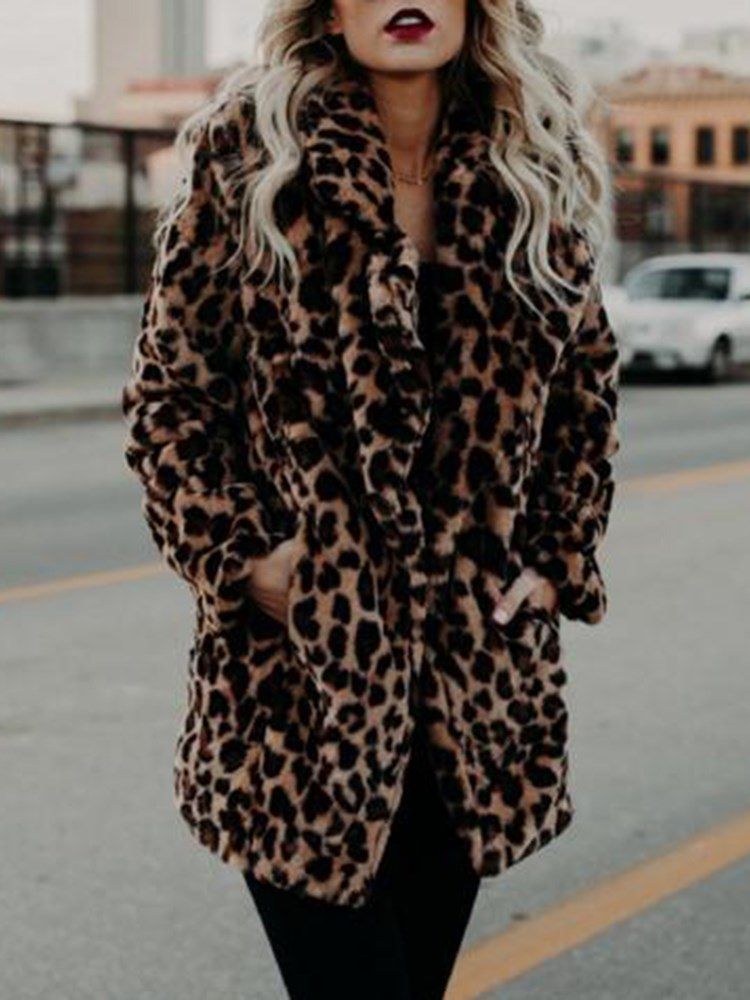 Casaco Feminino Leopard Sexy Com Estampa De Comprimento Médio De Mangas Compridas