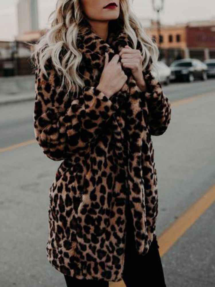 Casaco Feminino Leopard Sexy Com Estampa De Comprimento Médio De Mangas Compridas