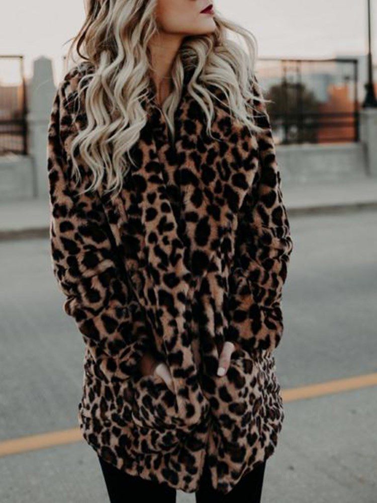 Casaco Feminino Leopard Sexy Com Estampa De Comprimento Médio De Mangas Compridas
