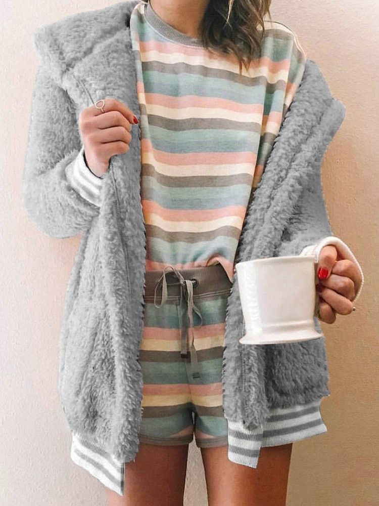 Casaco Feminino Solto De Patchwork Regular De Dupla Camada De Comprimento Médio