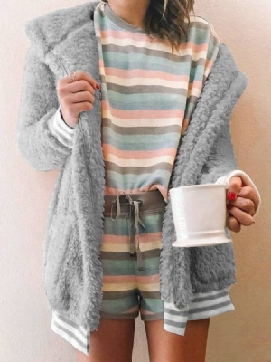 Casaco Feminino Solto De Patchwork Regular De Dupla Camada De Comprimento Médio